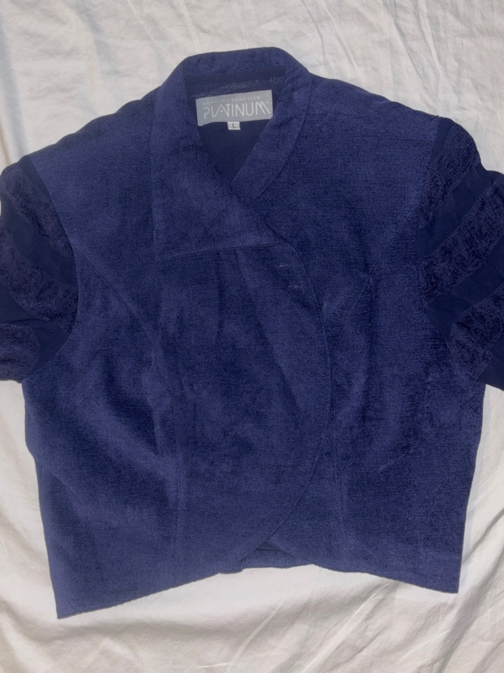 Dorothy Schoelen Platinum Vintage Navy Velvet & Lace Cropped Jacket - Large